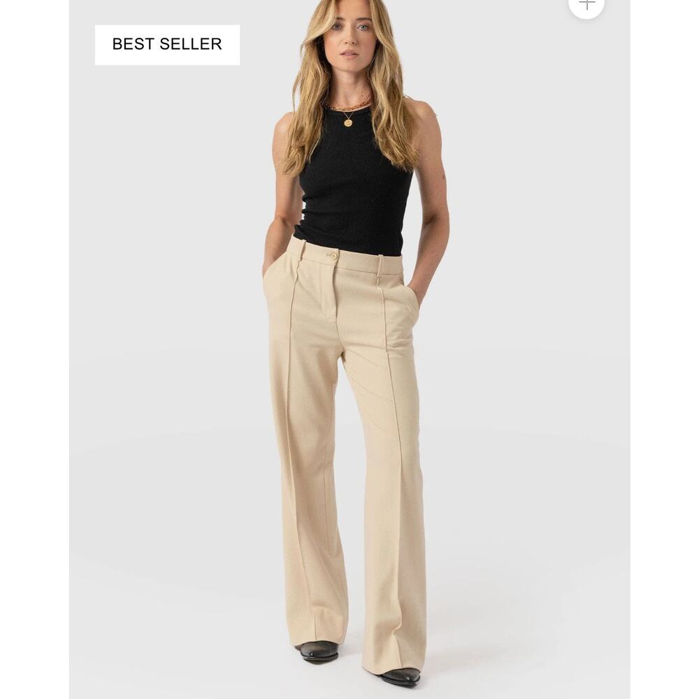 Saint + Sofia Cambridge Tailored Wide Leg High Waisted Pants Yellow Pockets 4 - Picture 3 of 9